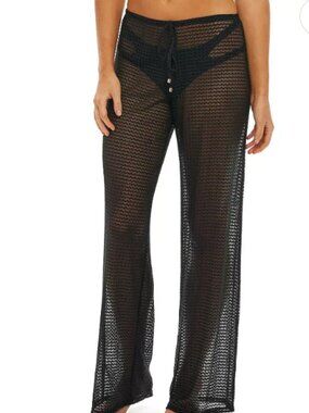 Jordan Taylor Black Mesh Wide Leg Swim Cover-Up Pants, NWT, M